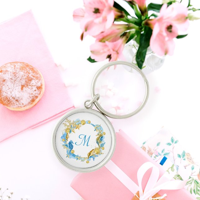 Elegant Simple Starfish and Shells Bridesmaid Gift Keychain (Creator Uploaded)