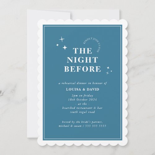 ELEGANT simple stars rehearsal dinner denim blue Invitation