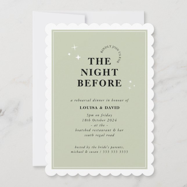 ELEGANT simple stars rehearsal dinner sage green Invitation (Front)