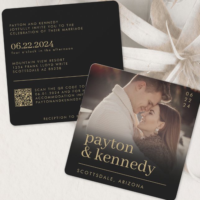 Elegant Simple Stylish Black and Gold Chic Square Invitation (Creator Uploaded)