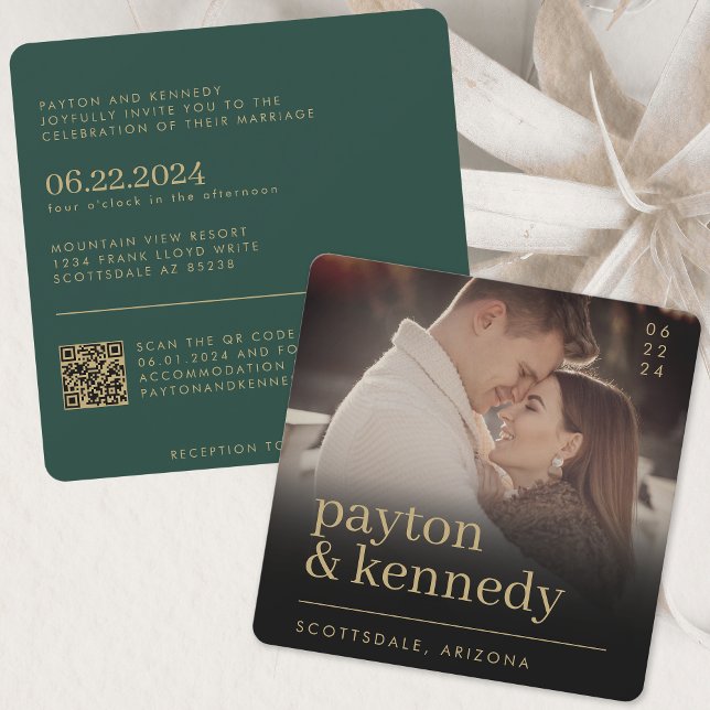 Elegant Simple Stylish Emerald Green Gold Square Invitation (Creator Uploaded)