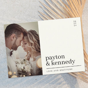 Elegant Simple Stylish White and Black Chic Photo Thank You Card