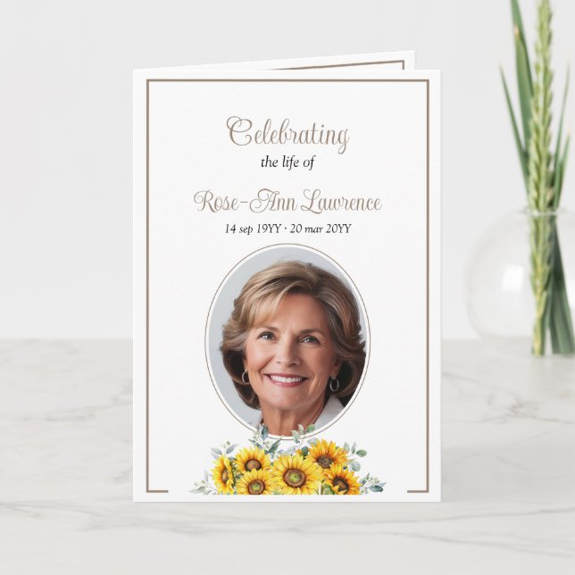 Elegant Simple Sunflower Funeral Folded Program (Front)