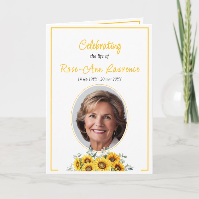 Elegant simple sunflower funeral folded program (Front)