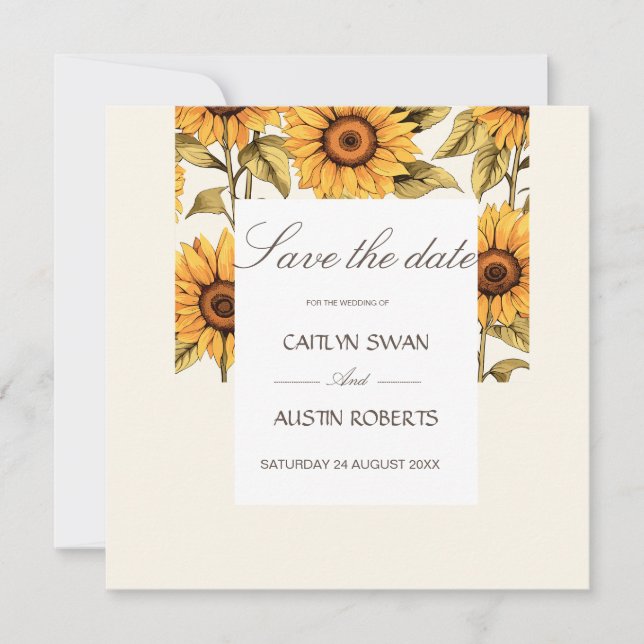 Elegant Simple Sunflower Save The Date (Front)