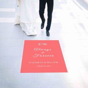 Elegant Simple Sunset Coral with Monogram Wedding Floor Decals