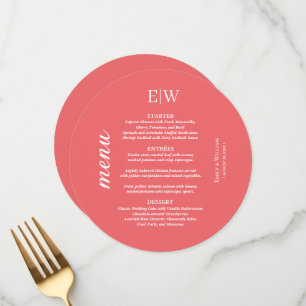 Elegant Simple Sunset Coral with Monogram Wedding Menu