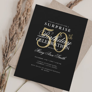 Elegant Simple SURPRISE 50th Birthday Gold Invitation