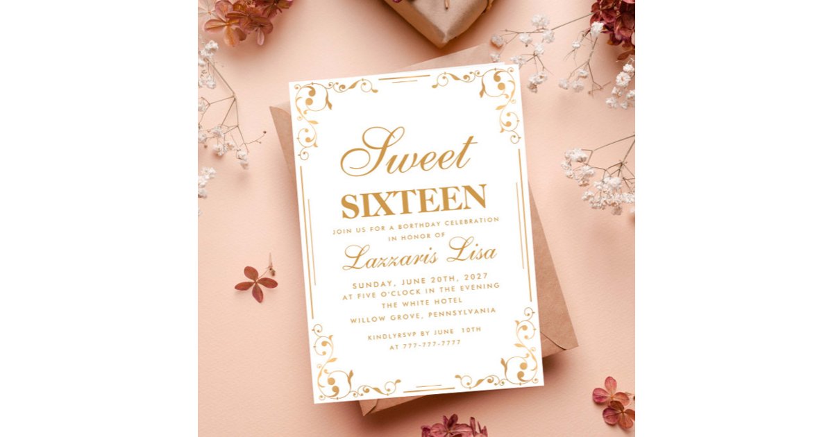 Elegant Simple Sweet Sixteen 16 Party Birthday Invitation | Zazzle