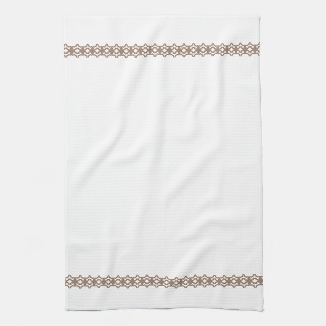 Elegant Simple Tan Lace Border Tea Kitchen Towel (Vertical)
