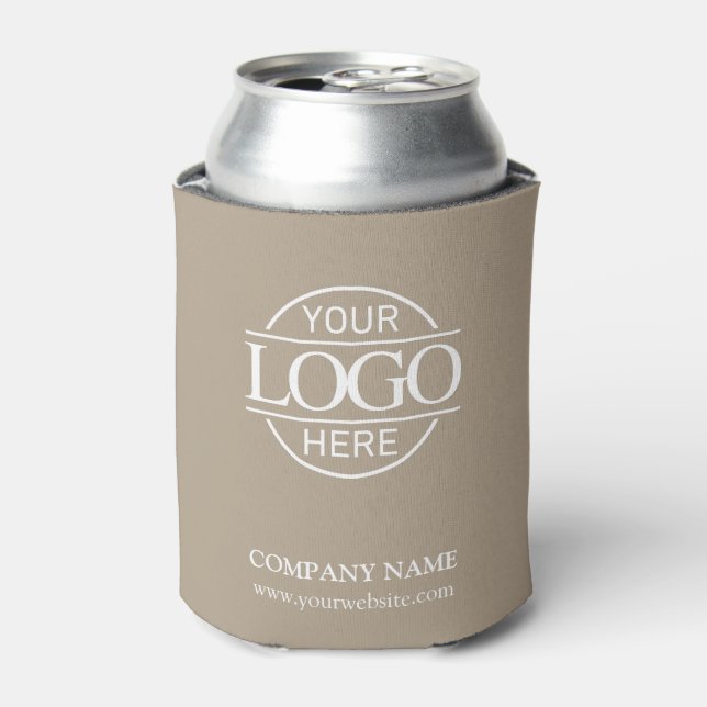 Elegant Simple Taupe Beige Company Business Logo Can Cooler (Can Front)