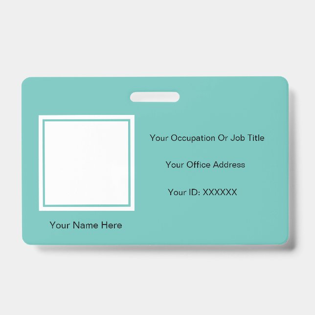 Elegant Simple Teal Photo Text Templates Employee Badge (Front)