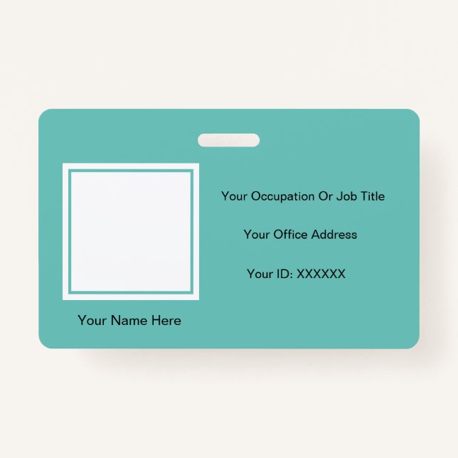 Elegant Simple Teal Photo Text Templates Employee Badge (Front)