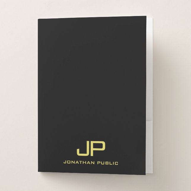 Elegant Simple Template Monogram Initial Gold Pocket Folder (Front)