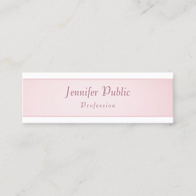 Elegant Simple Template Rose Gold White Modern Mini Business Card (Front)