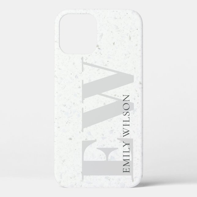 Elegant Simple Terrazzo Stone Grey Name Monogram Case-Mate iPhone Case (Back)