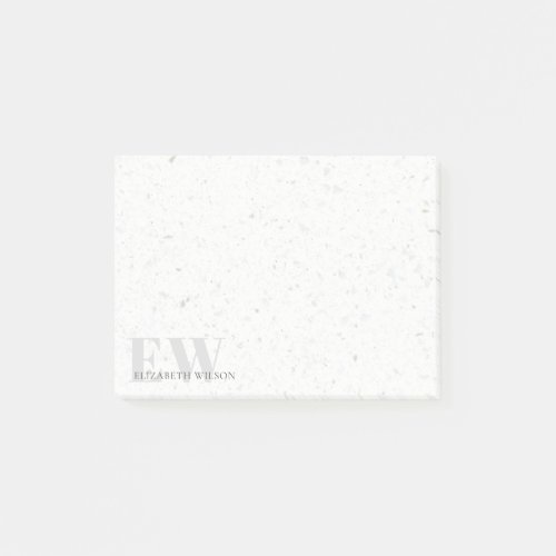 Elegant Simple Terrazzo Stone Grey Name Monogram Post_it Notes