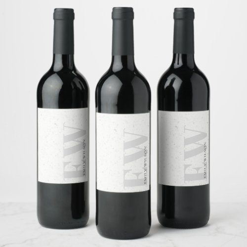 Elegant Simple Terrazzo Stone Grey Name Monogram Wine Label