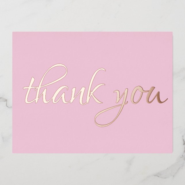 Elegant Simple Thank You Pink Gold Foil Invitation Postcard (Front)