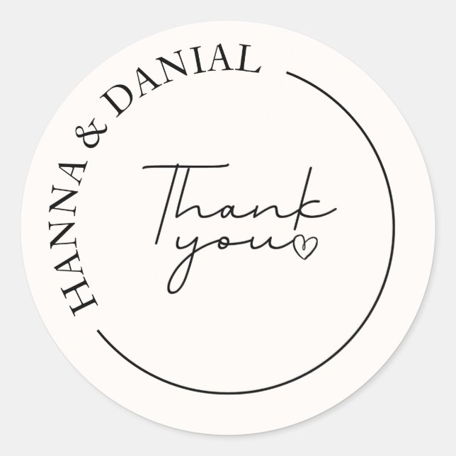Elegant Simple Thank You Wedding Favor  Classic Round Sticker (Front)