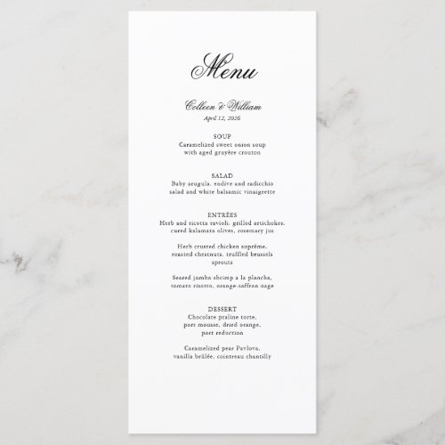 Elegant Simple Traditional Script Wedding Menu