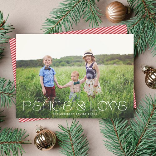 Elegant Simple Type Peace  Love Photo Holiday Card