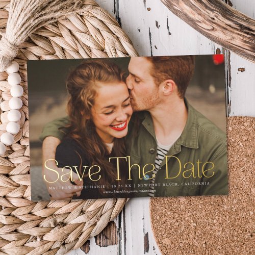 Elegant Simple Type Photo Wedding Save the Date Foil Invitation