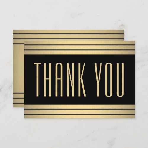 Elegant Simple Typography Black and Gold Striped Thank You Card