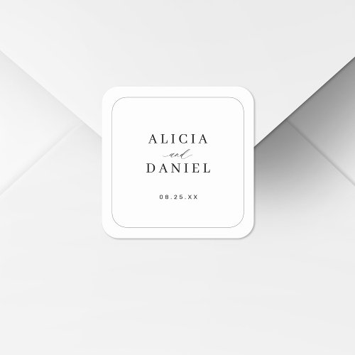 Elegant simple typography black and white wedding square sticker