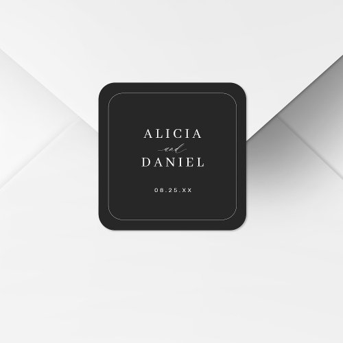 Elegant simple typography black wedding square sticker