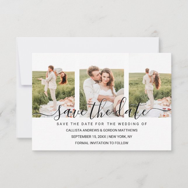 Elegant Simple Typography Couple Photo Collage Save The Date (Front)