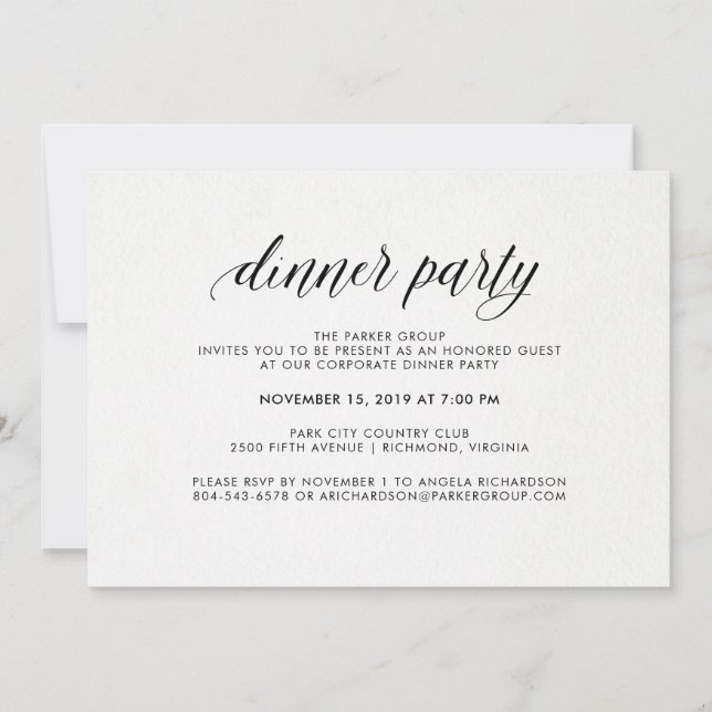 Elegant Simple Typography Dinner Party | Corporate Invitation (Front)