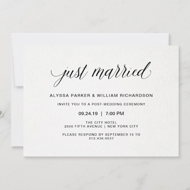 Elegant Simple Typography Just Married Celebration Invitation (Front)