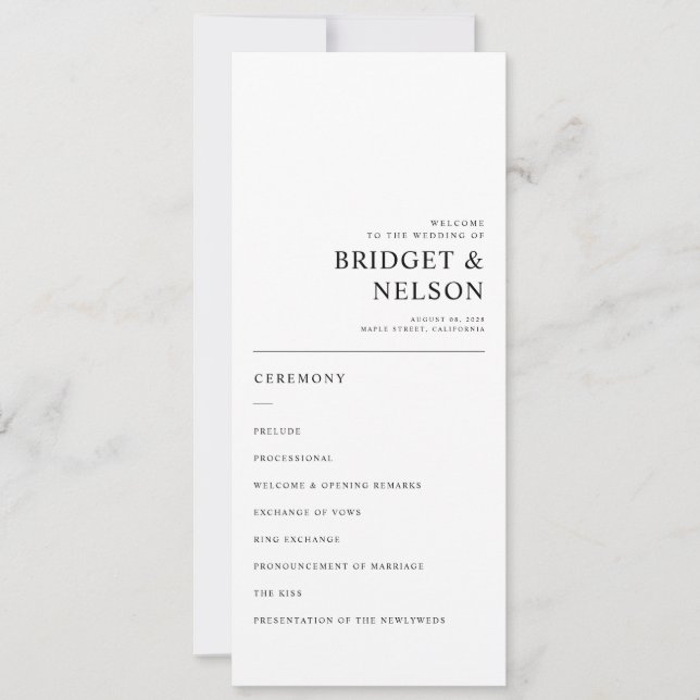 Elegant Simple Typography Modern Wedding Program (Front)