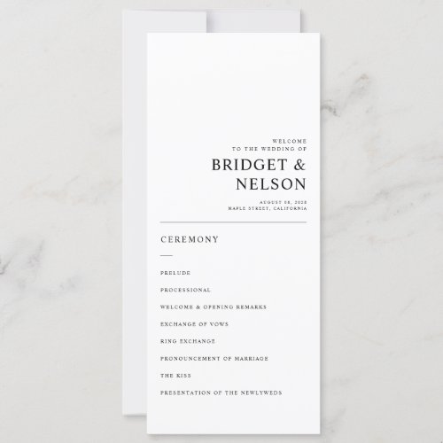 Elegant Simple Typography Modern Wedding Program