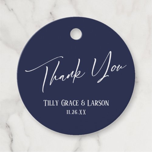 Elegant Simple Typography on Navy Thank You Favor Tags