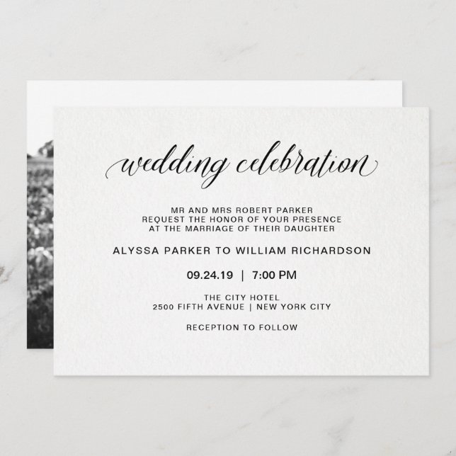 Elegant Simple Typography | Photo on Back Wedding Invitation (Front/Back)