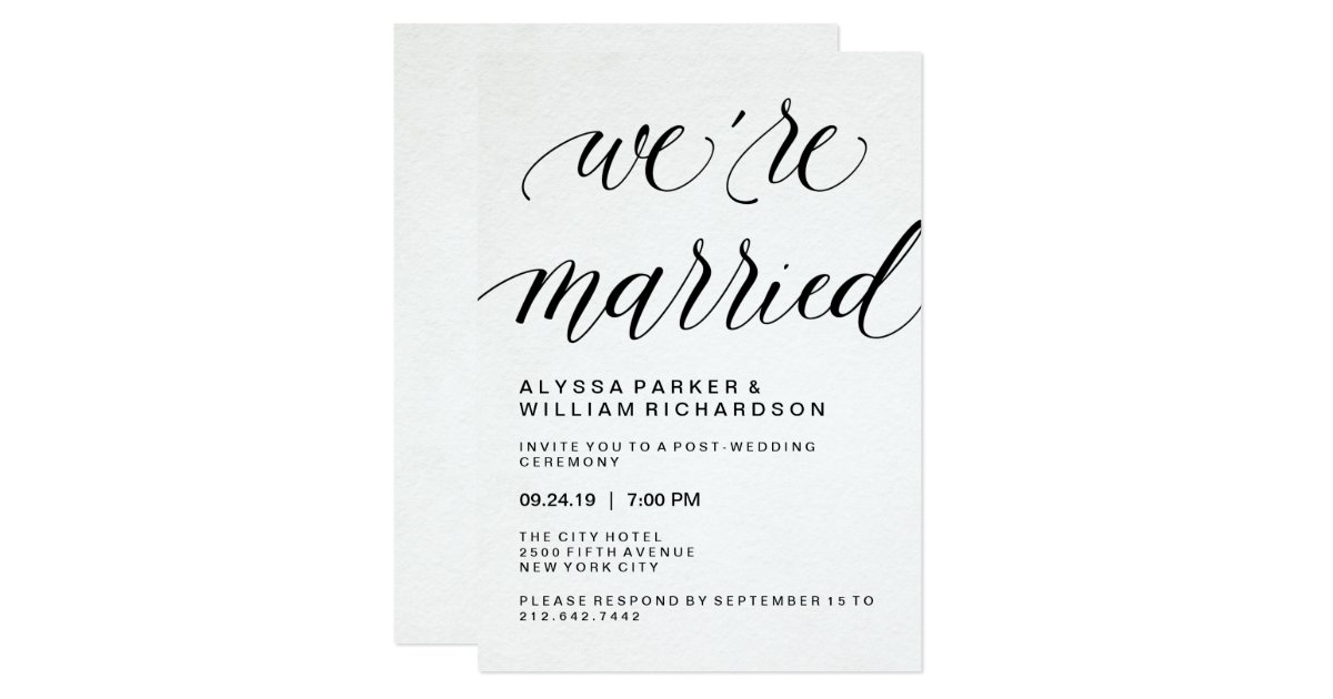 Elegant Simple Typography Post Wedding Ceremony Card | Zazzle