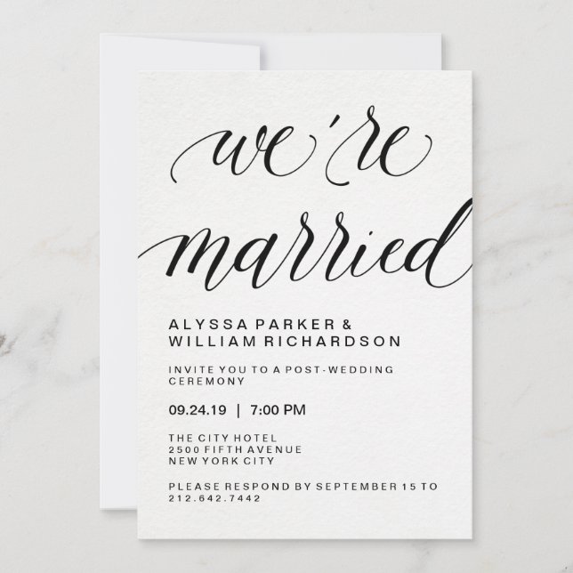 Elegant Simple Typography Post Wedding Ceremony Invitation (Front)