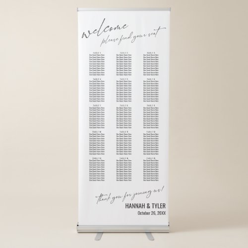 Elegant Simple Typography Seating Chart 150 Names Retractable Banner