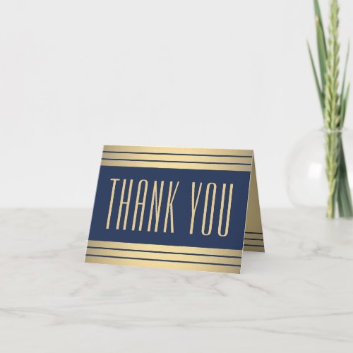 Elegant Simple Typography Striped Black and Gold Thank You Card
