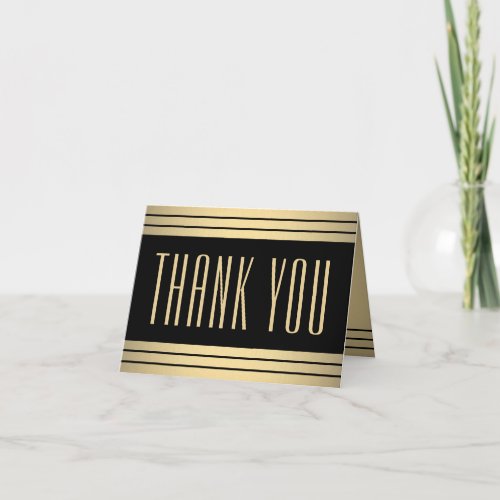 Elegant Simple Typography Striped Black and Gold Thank You Card