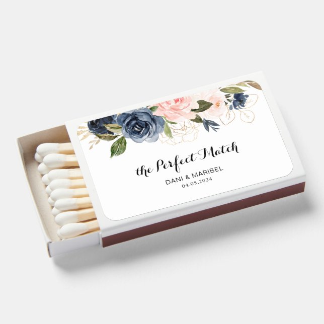 Elegant Simple Unique Winter Floral Wedding Favor Matchboxes (Front Open)