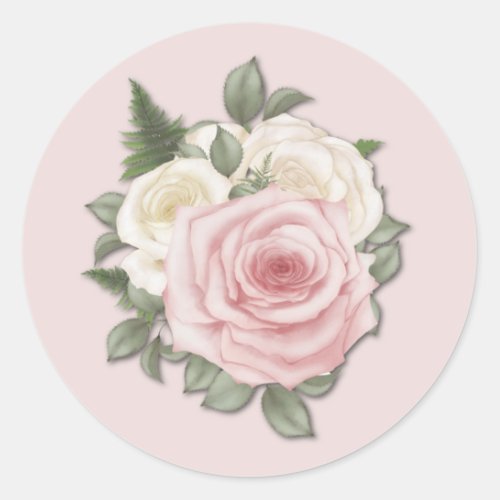 Elegant Simple Vintage Pink Rose Floral  Classic R Classic Round Sticker