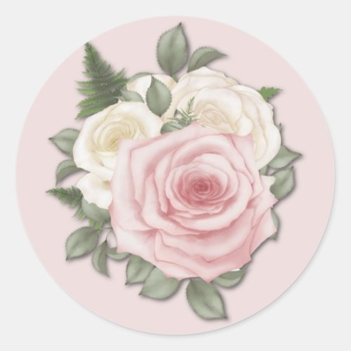 Elegant Simple Vintage Pink Rose Floral  Classic Round Sticker