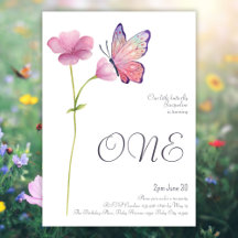 Elegant Simple Watercolor Butterfly 1st Birthday