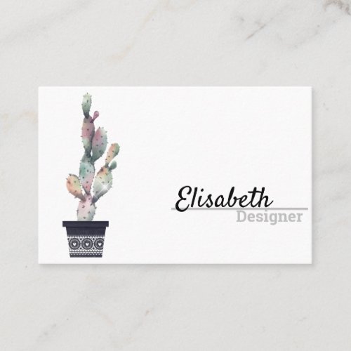 Elegant Simple Watercolor Cactus Script Boho Pots Business Card