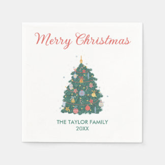 Elegant Simple Watercolor Christmas Tree Ornaments Napkins