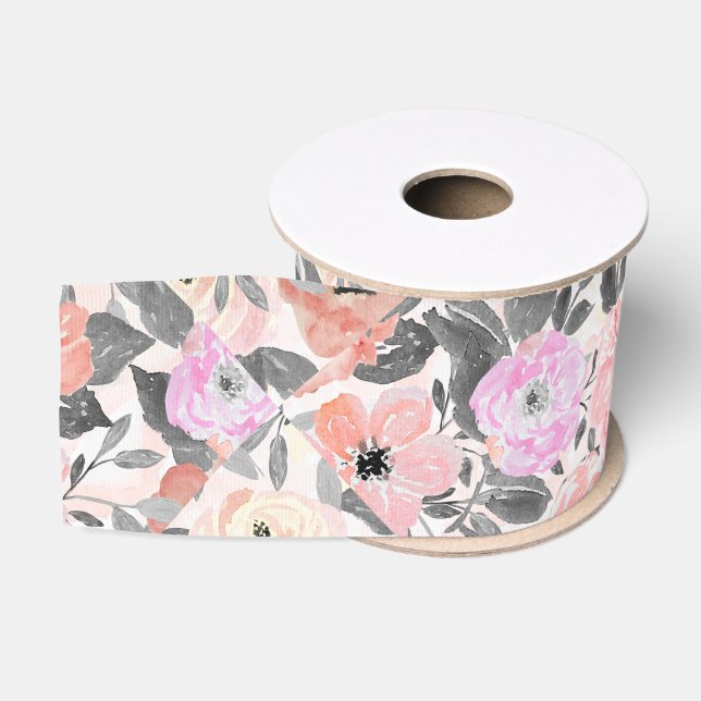 Elegant simple watercolor floral grosgrain ribbon (Spool)