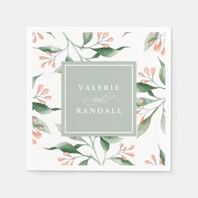 Elegant Simple Watercolor Floral Wedding Napkins (Front)